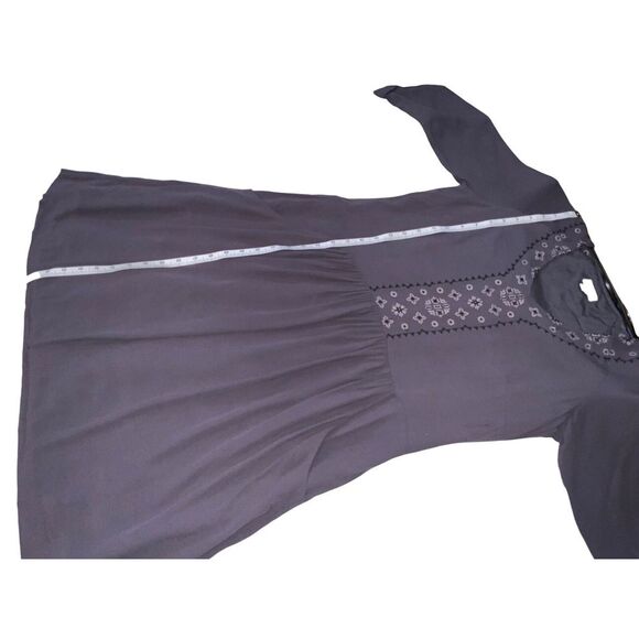 Garnet Hill Drop Waist Dress Women's 4 Gray Crepe Embroidered Art Deco Boho - Picture 10 of 11